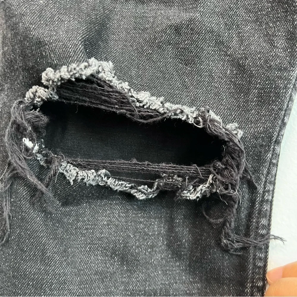 AF Women's The Mom High Rise Skinny Distressed Ankle Jeans Sz 27 Black Mom Jean